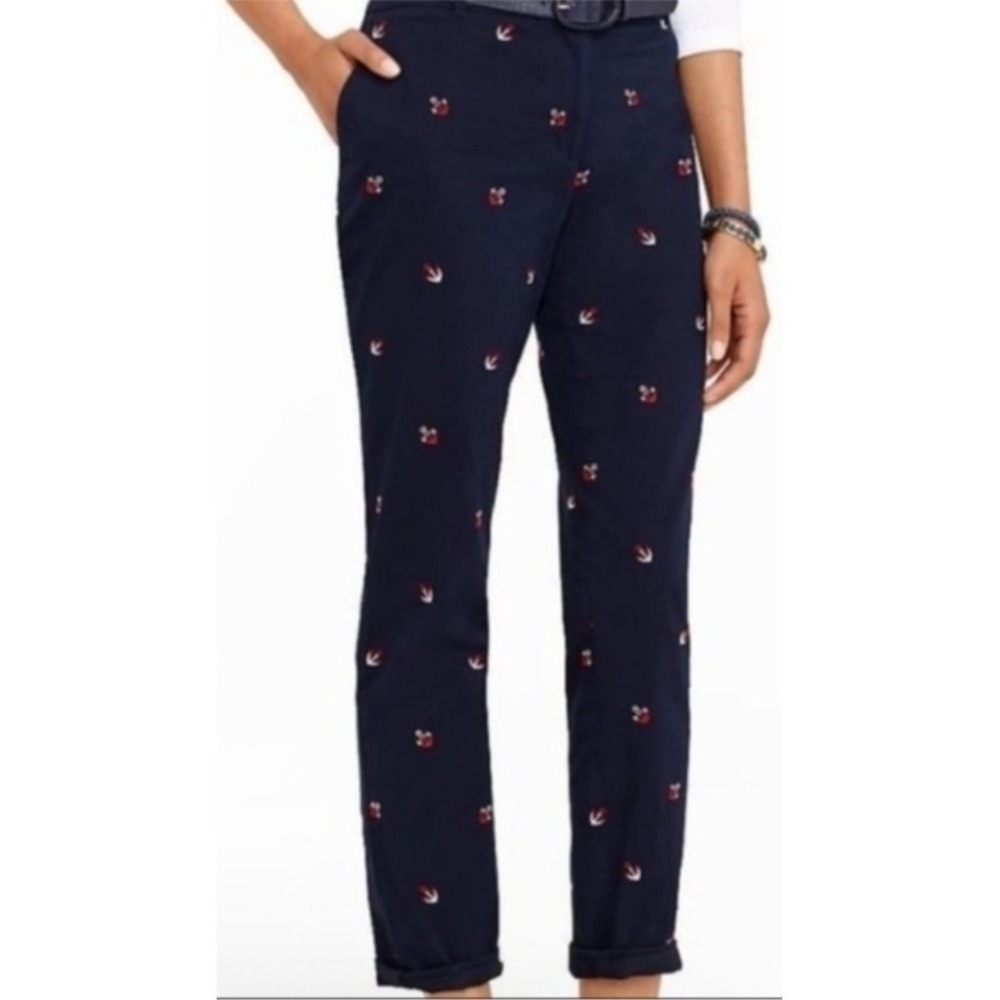 Talbots‎ The Weekend Chino Pants Navy Blue Anchor Embroidered Cropped Size 2P